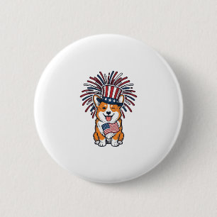 Patriotic Corgi Fireworks Dog Vector Design_1 6 Cm Round Badge