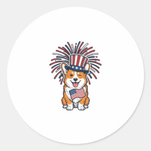 Patriotic Corgi Fireworks Dog Vector Design_1 Classic Round Sticker