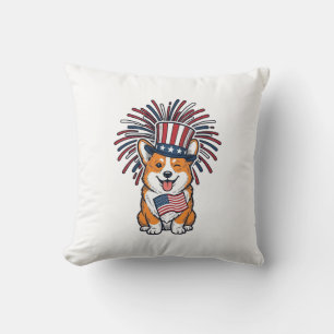 Patriotic Corgi Fireworks Dog Vector Design_1 Cushion