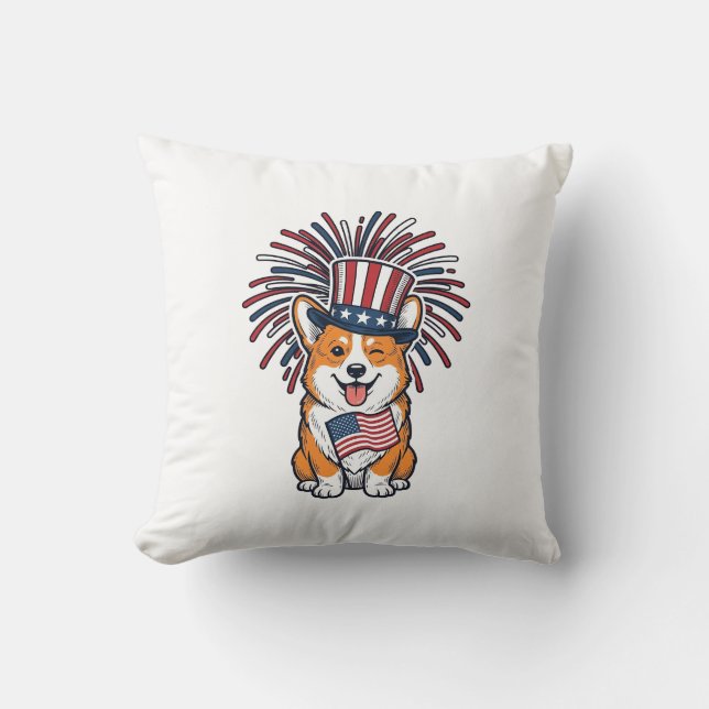 Patriotic Corgi Fireworks Dog Vector Design_1 Cushion (Front)