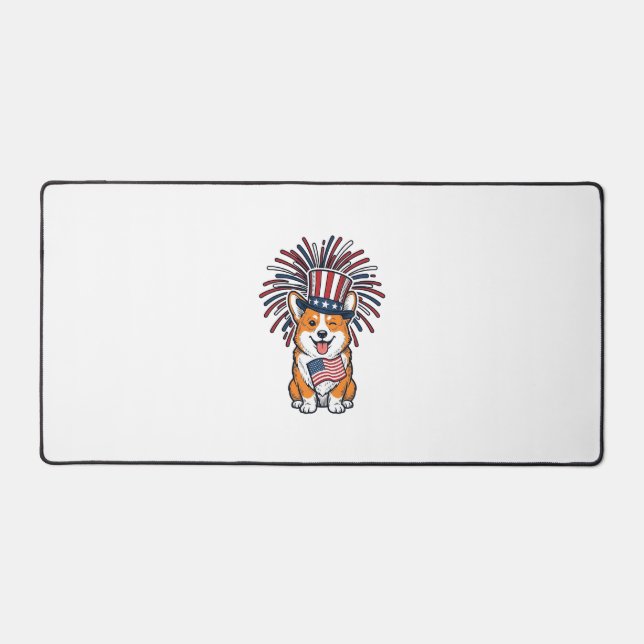 Patriotic Corgi Fireworks Dog Vector Design_1 Desk Mat (Front)