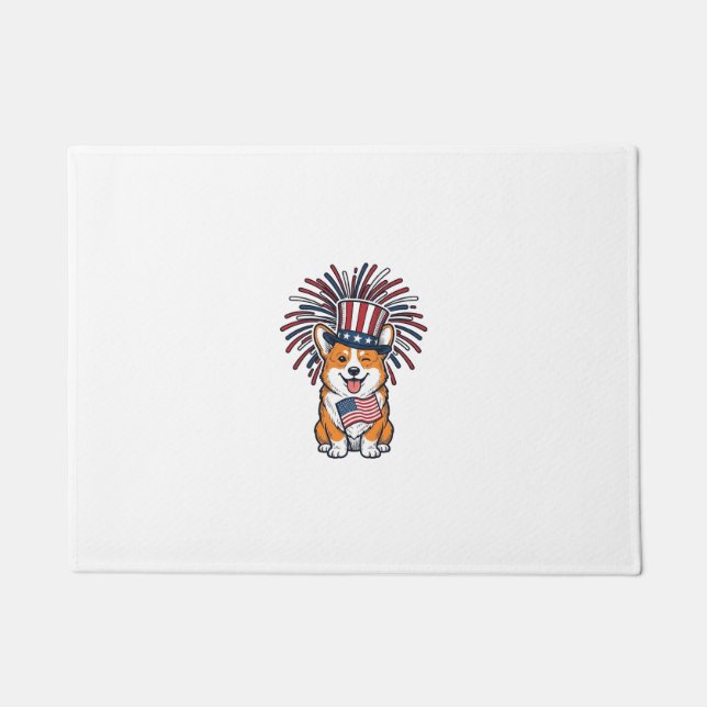 Patriotic Corgi Fireworks Dog Vector Design_1 Doormat (Front)