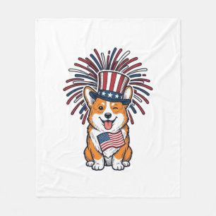 Patriotic Corgi Fireworks Dog Vector Design_1 Fleece Blanket