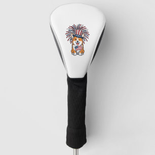 Patriotic Corgi Fireworks Dog Vector Design_1 Golf Head Cover