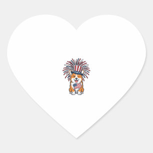 Patriotic Corgi Fireworks Dog Vector Design_1 Heart Sticker