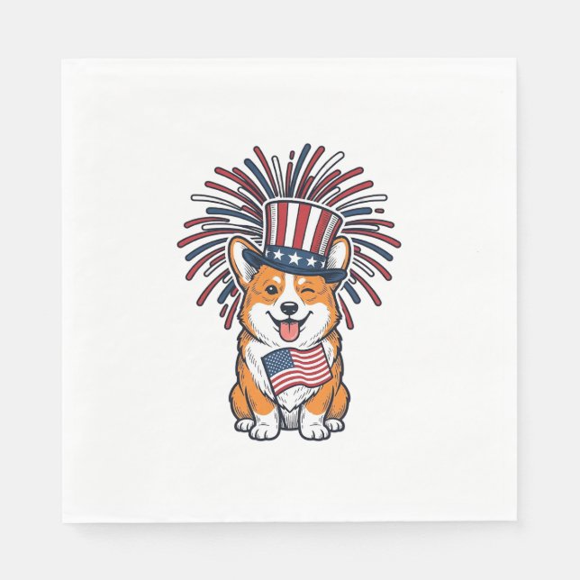 Patriotic Corgi Fireworks Dog Vector Design_1 Napkin (Front)