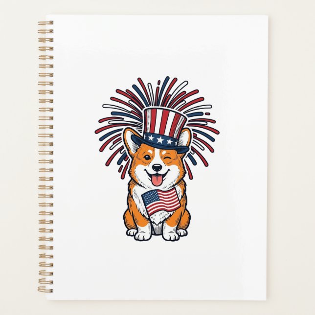 Patriotic Corgi Fireworks Dog Vector Design_1 Planner (Front)