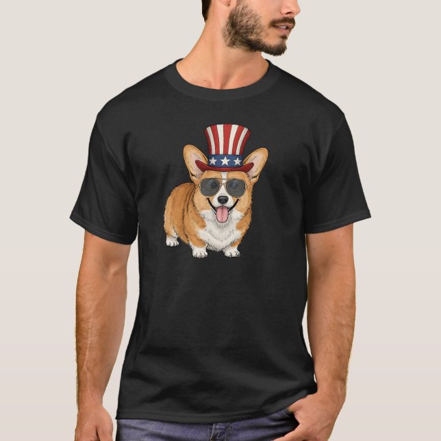 Patriotic Corgi in Style T-Shirt (Front)