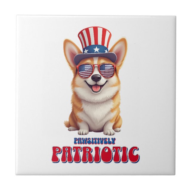 Patriotic Corgi - Pawsitively Patriotic Ceramic Tile (Front)