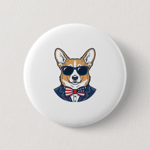 Patriotic Corgi Sunglasses Vintage Vector Art_1 6 Cm Round Badge