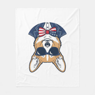 Patriotic Corgi Sunglasses Vintage Vector Art_1 Fleece Blanket