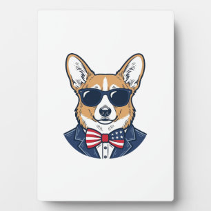 Patriotic Corgi Sunglasses Vintage Vector Art_1 Plaque