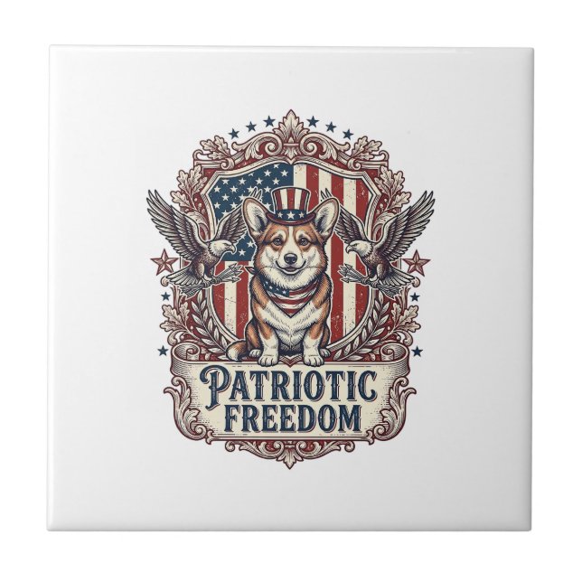 Patriotic Corgi Vector Graphic Tee_1 Ceramic Tile (Front)
