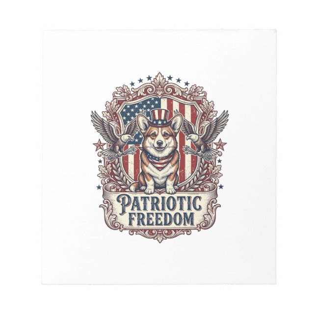 Patriotic Corgi Vector Graphic Tee_1 Notepad (Front)