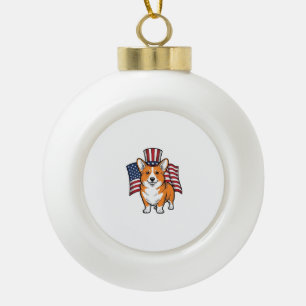 Patriotic Corgi Vintage Engraving Shirt Design_1 Ceramic Ball Christmas Ornament