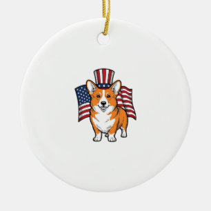 Patriotic Corgi Vintage Engraving Shirt Design_1 Ceramic Ornament
