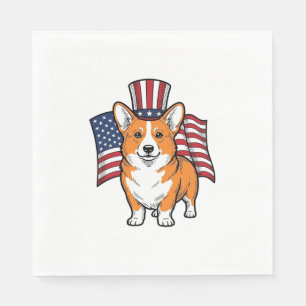 Patriotic Corgi Vintage Engraving Shirt Design_1 Napkin