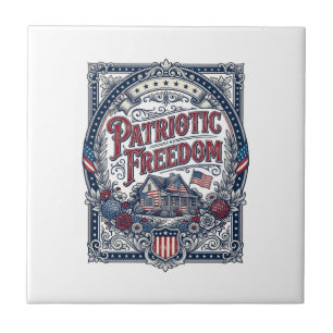 Patriotic Cottage Garden Vector Graphic Tee Ceramic Tile