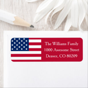 Patriotic Country Red White Blue USA American Flag Return Address Label