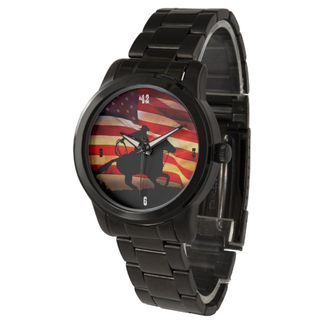 Patriotic Country Western Cowboy American Flag Watch (Angled)