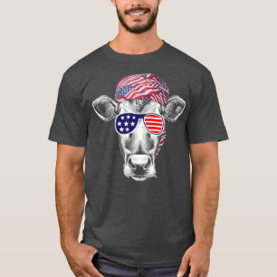 Patriotic Cow  4th of July American Flag T-Shirt