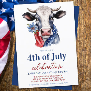 Patriotic Cow 4th Of July Red White & Blue Party Invitation