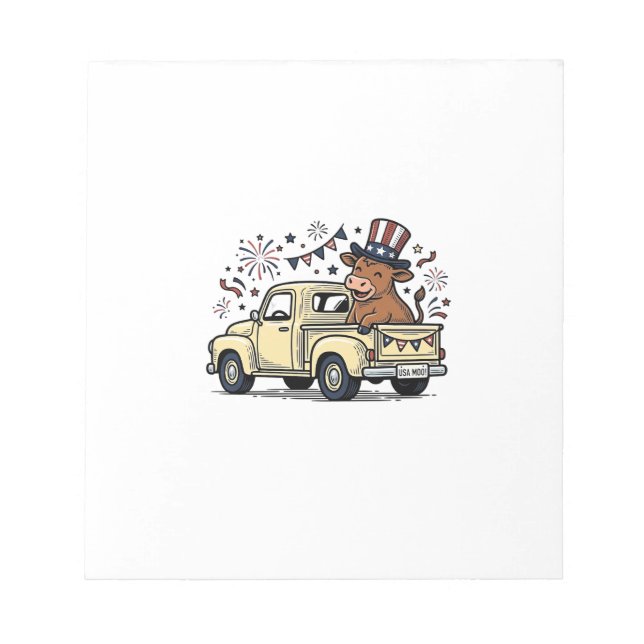 Patriotic Cow 4th of July Truck Vector Design_1 Notepad (Front)