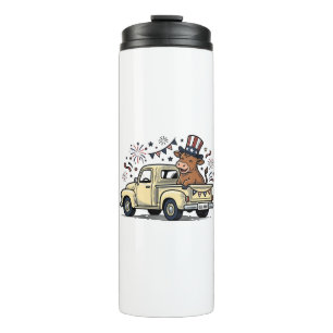 Patriotic Cow 4th of July Truck Vector Design_1 Thermal Tumbler