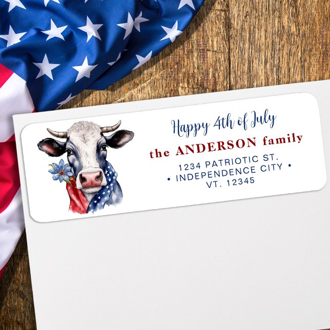 Patriotic Cow American 4th Of July Return Address Label (Creator Uploaded)