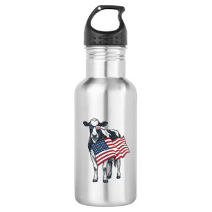 Patriotic Cow American Flag Vintage Engraving Desi 532 Ml Water Bottle