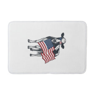 Patriotic Cow American Flag Vintage Engraving Desi Bath Mat