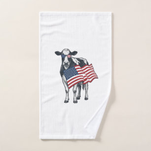 Patriotic Cow American Flag Vintage Engraving Desi Hand Towel