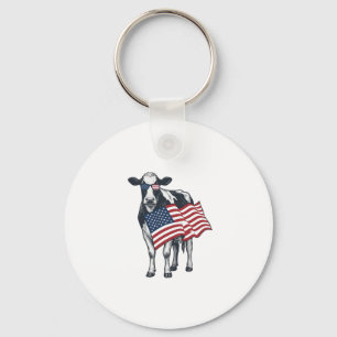 Patriotic Cow American Flag Vintage Engraving Desi Key Ring