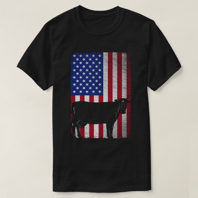 Patriotic Cow Farmer Farm USA American Flag  T-Shirt (Design Front)