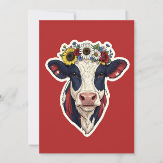 Patriotic Cow Floral Crown 4th of July Invitation