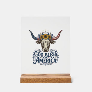 Patriotic Cow God Bless America Vintage Shirt Desi Acrylic Sign