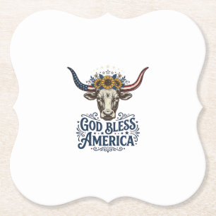 Patriotic Cow God Bless America Vintage Shirt Desi Paper Coaster