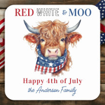Patriotic Cow Happy 4th Of July Red White Blue