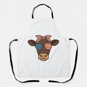 Patriotic Cow Head Sunglasses Vintage Design_1 Apron