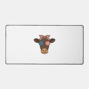 Patriotic Cow Head Sunglasses Vintage Design_1 Desk Mat