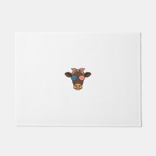 Patriotic Cow Head Sunglasses Vintage Design_1 Doormat