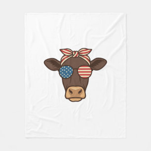 Patriotic Cow Head Sunglasses Vintage Design_1 Fleece Blanket