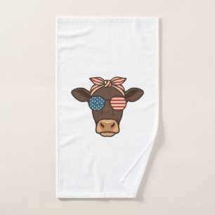 Patriotic Cow Head Sunglasses Vintage Design_1 Hand Towel