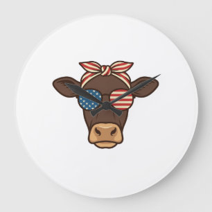 Patriotic Cow Head Sunglasses Vintage Design_1 Large Clock