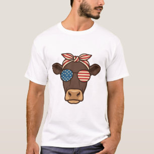 Patriotic Cow Head Sunglasses Vintage Design_1 T-Shirt