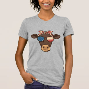 Patriotic Cow Head Sunglasses Vintage Design_1 T-Shirt