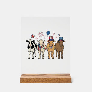 Patriotic Cow Lineup Vintage Vector Shirt Design_1 Acrylic Sign