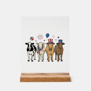 Patriotic Cow Lineup Vintage Vector Shirt Design_1 Acrylic Sign