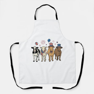 Patriotic Cow Lineup Vintage Vector Shirt Design_1 Apron