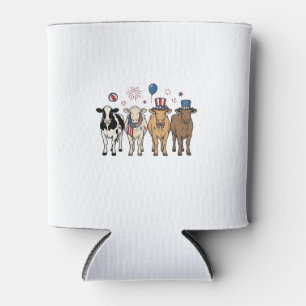 Patriotic Cow Lineup Vintage Vector Shirt Design_1 Can Cooler